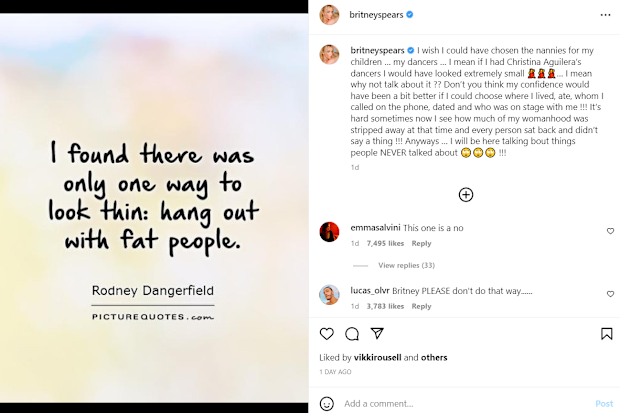 Britney Spears makes "fat-shaming" comments about Christina Aguilera's dancers.