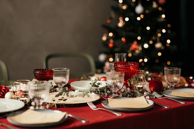 Table decorated for Christmas