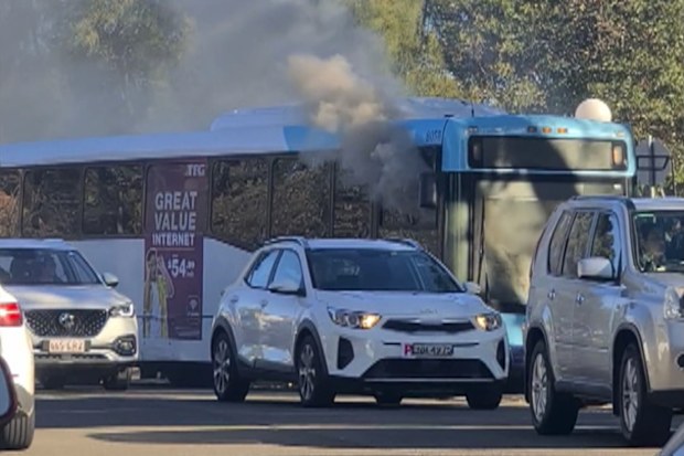More than 20 students were onboard a bus when it caught fire out the front of two schools in Sydney's south this afternoon.