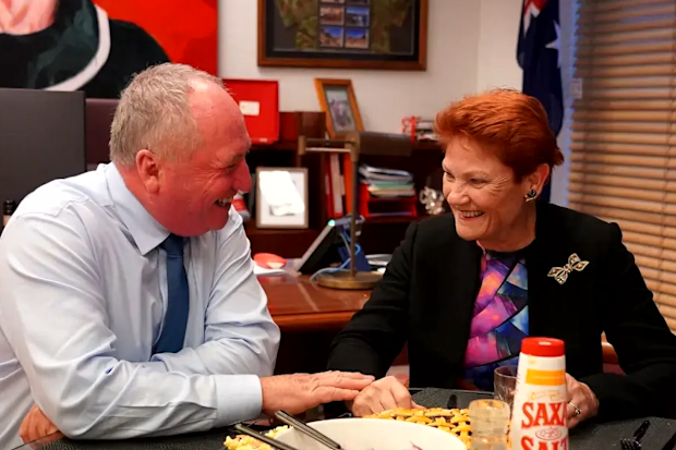 Pauline Hanson cooks Barnaby Joyce a steak dinner