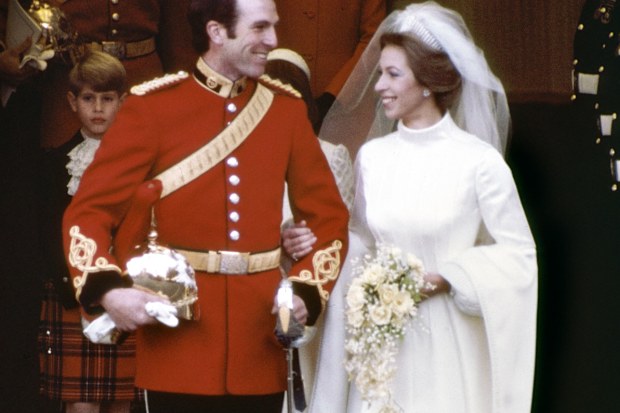 Captain Mark Phillips and Princess Anne on their wedding day