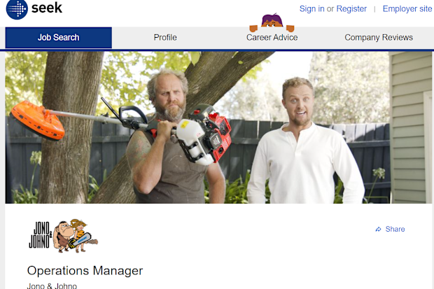 Jono & Johno Seek job listing