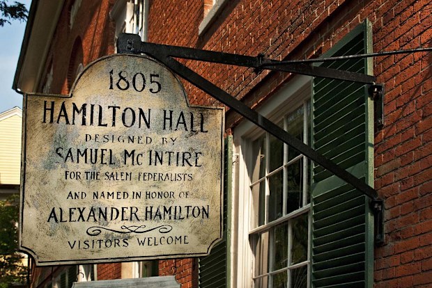 "Salem, Massachusetts, historic building named for Alexander Hamilton. It is a National Register of Historic Places Landmark. Located on Chestnut Street."