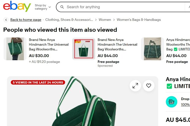 woolworths designer bag Anya Hindmarch for sale on ebay