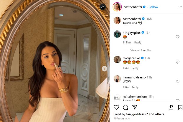 Nick Kyrgios left a heart-eyes emoji on this photo of Costeen Hatzi, seeming to confirm they're still together.