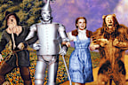 Ray Bolger, Jack Haley, Judy Garland and Bert Lahr in costume on the yellow brick road in a scene from the film The Wizard of Oz, 1939. 