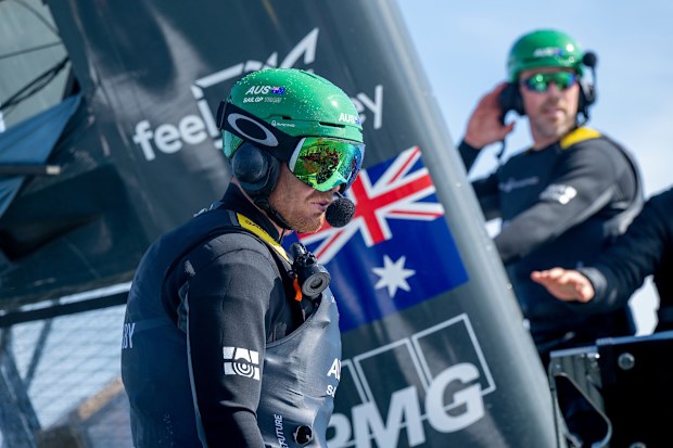 Tom Slingsby, driver of Australia SailGP Team, on board.