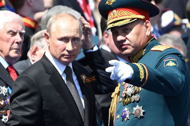 Vladimir Putin and Russian Defence Minister Sergei Shoigu during the 2012 Victory Day military parade.