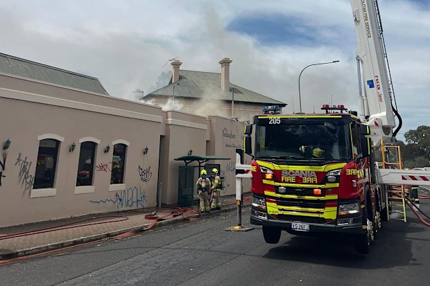 The abandoned Buckingham Arms Hotel in Adelaide has been engulfed in flames after a fire broke out earlier today.