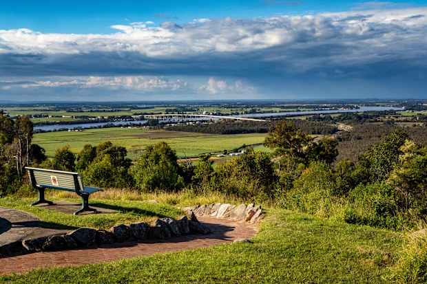 The view of the countryside New South Wales and Harwood Bridge from the Maclean Lookout