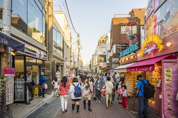Crowded Takeshita shopping street in Harajuku fashion district.  Tokyo, Japan,