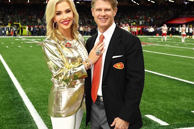 Tavia Hunt and Clark Hunt at the Super Bowl
