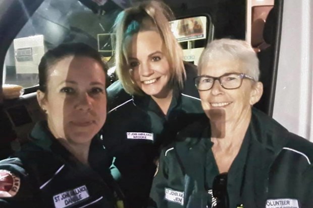 Brooke Hammond (centre) with Jenny McNamara (right) and another St John WA EMT.
