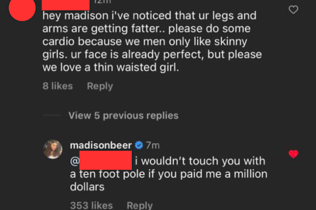 madison beer body shaming troll