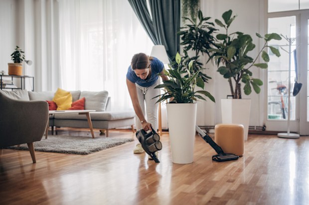 Handheld cordless cleaner. Household appliance. Housework modern equipment