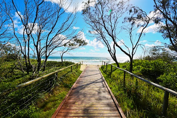 Wooden boardwalk beach access point at Broadbeach, Gold Coast, Queensland, Australia