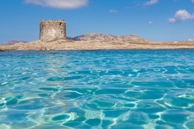 Clear water and La Pelosa Tower in the province of Sassari, Italy.