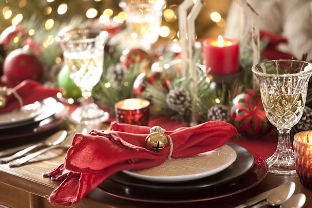 Table decorated for Christmas
