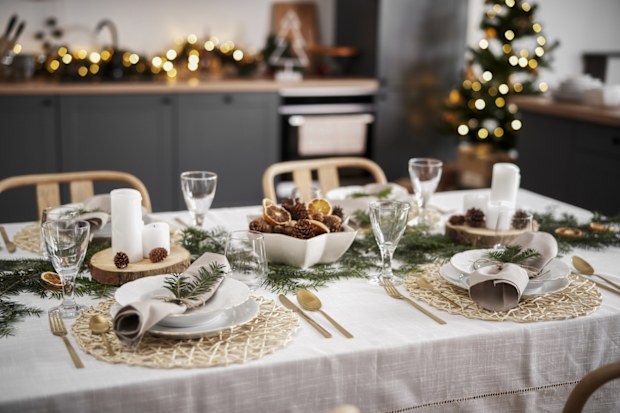 Table decorated for Christmas