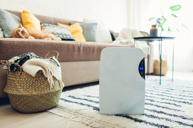 Dehumidifier with touch panel in a living room. 