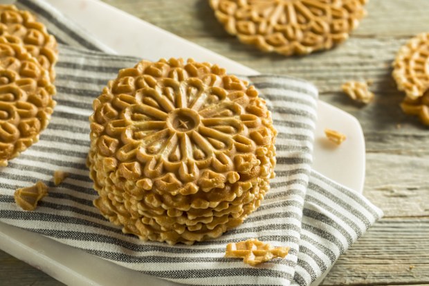 Baked Homemade Crispy Pizzelles in a Stack Ferratelle
