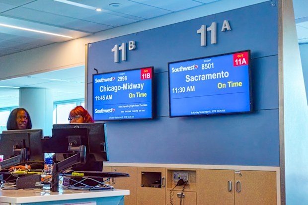 Los Angelos, California, USA - September 08, 2018: Interior of Los Angeles Airport named by Tom Bradley. Terminal Southwest Airlines.