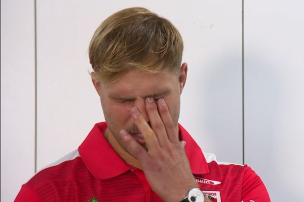 Jack de Belin became emotional when speaking to media about his children.