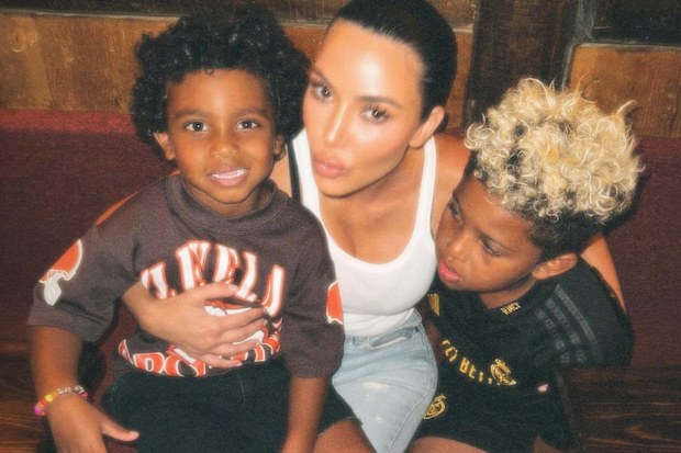 Kim Kardashian with Saint West and Psalm West