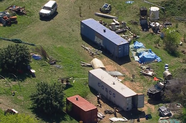 An aerial image of the Thologolong property where Dezi Freeman was reportedly located this morning.
