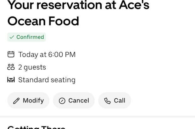 uber restaurant bookings