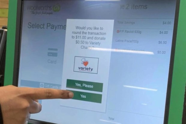 woolworths self check out charity request