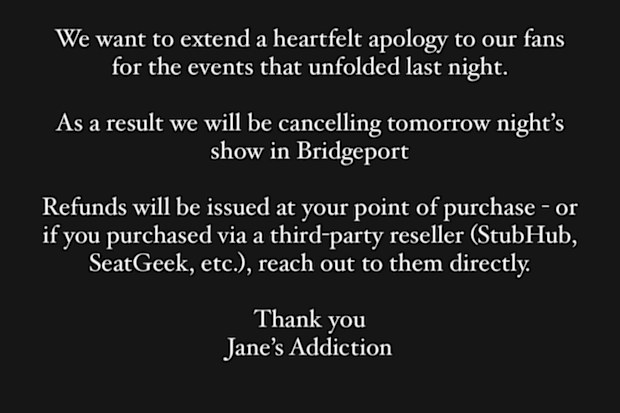 Jane's Addiction apologises and cancels show after on stage altercation