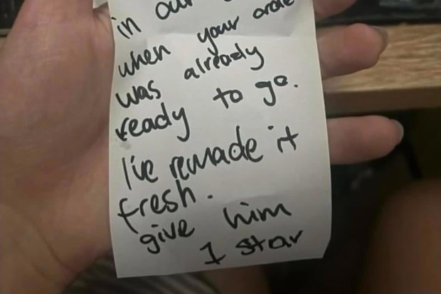 uber driver act reported by restaurant to customer told to give him one star