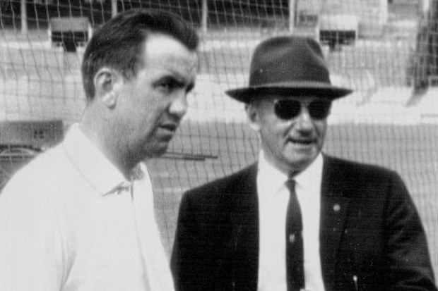 Bob Simpson (left) and Sir Donald Bradman pictured in 1965.