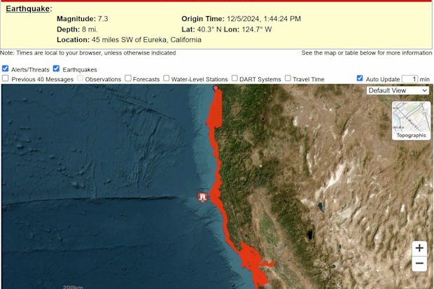 Tsunami warning issued for California.
