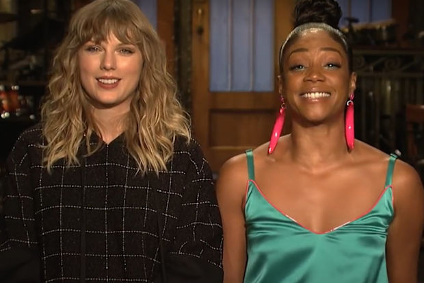 Taylor Swift and Tiffany Haddish on Saturday Night Live in 2017