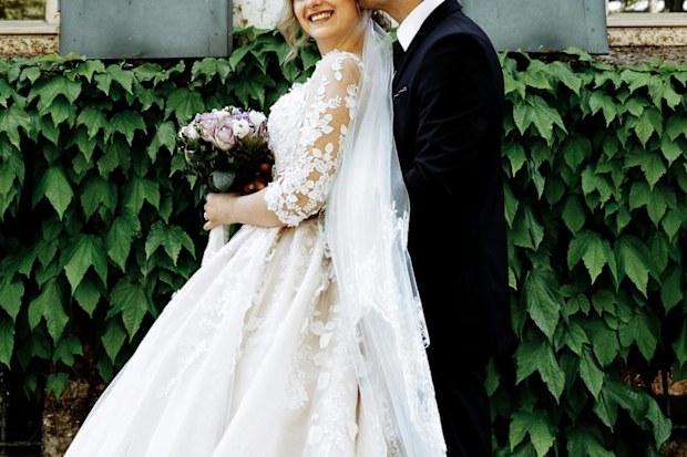 Couple on their wedding day stock image