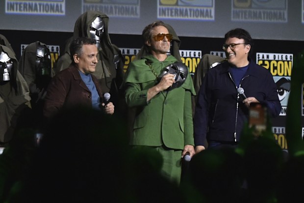 Kevin Feige, from left, Joe Russo, Robert Downey Jr., and Anthony Russo attend a panel for "Marvel Studios" during Comic-Con International on Saturday, July 27, 2024, in San Diego. (Photo by Richard Shotwell/Invision/AP)