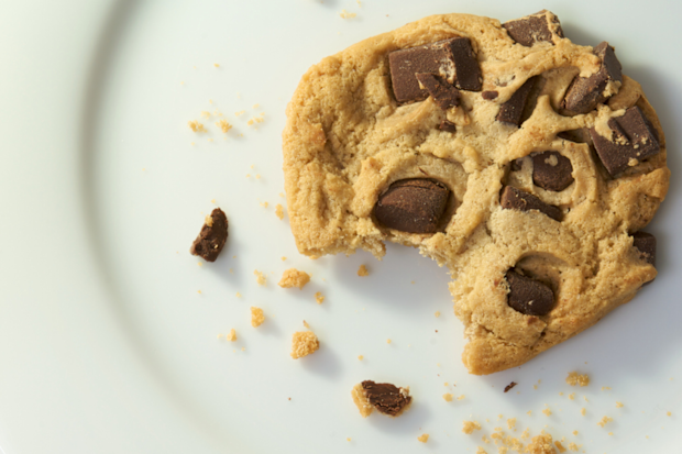 Choc chip cookie with a bite taken out of it