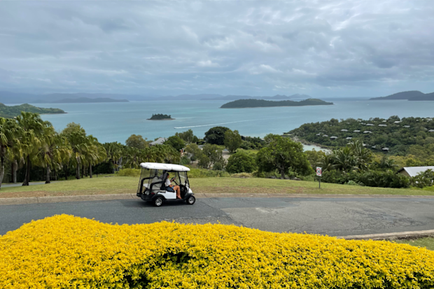 Guests climb into buggies and pay a visit to the island's summit lookout.