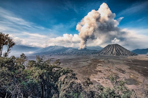 Mount Bromo volcano smoking