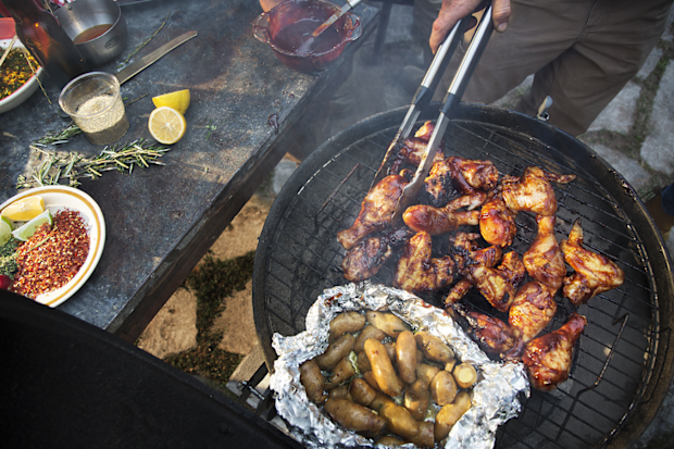 Chicken barbecued over a coal barbecue