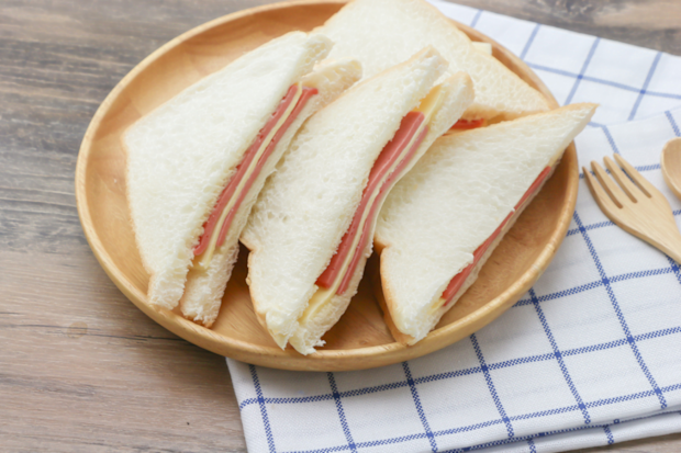 Ham and cheese sandwich with crusts cut off