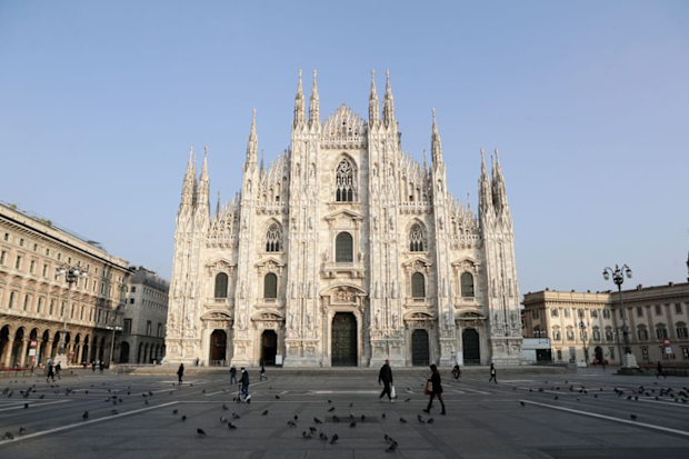 A nearly empty Piazza Duomo on November 06, 2020 in Milan, Italy.