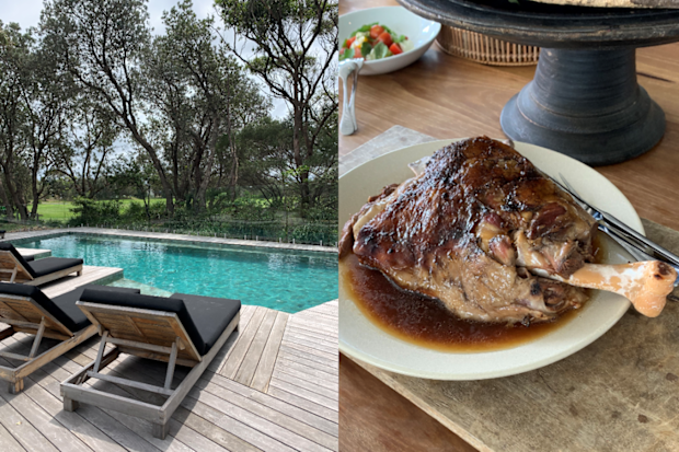 Bangalay Luxury Villas, Shoalhaven Heads: resort pool for guests and lamb leg from the restaurant