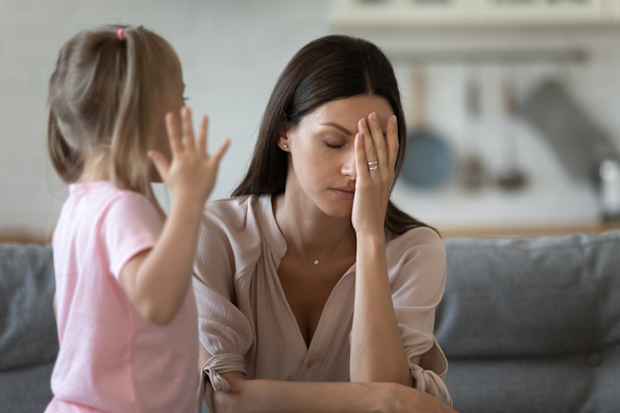 Mum annoyed by child, stressed
