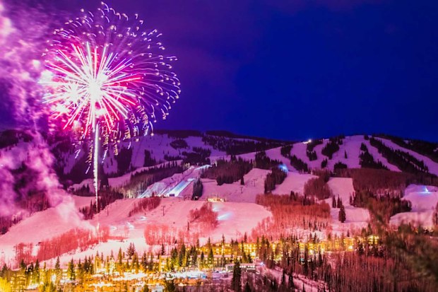 Fireworks over mountains in Aspen.