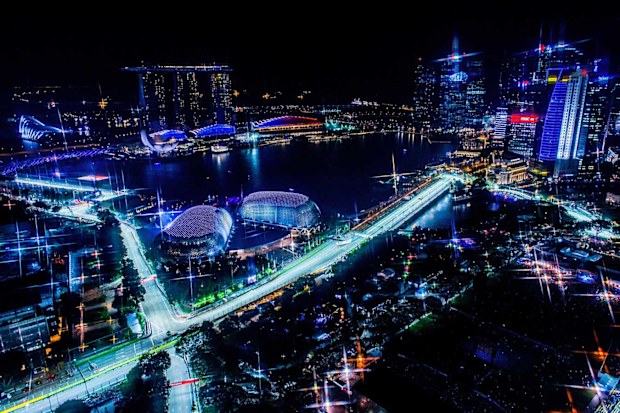 Singapore Grand Prix aerial city view at night