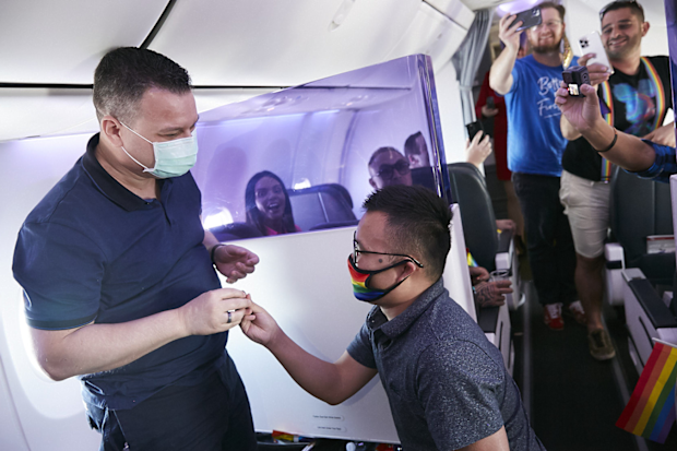 Virgin Australia Pride Flight marriage proposal