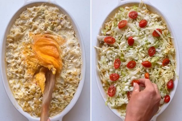 TikTok viral baked cheeseburger mac and cheese hack by The Hunger Diaries